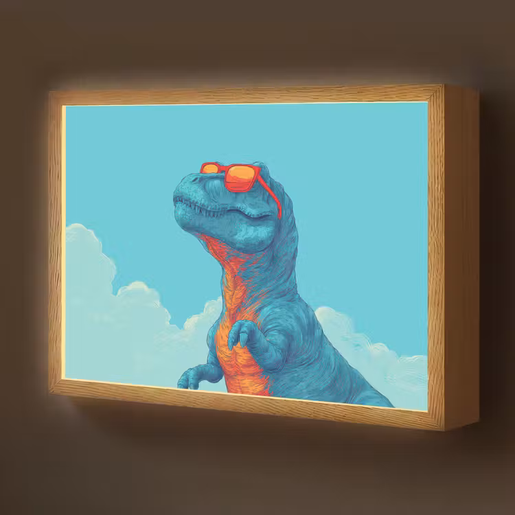 T-Rex - Blauw - Wolken - Zonnebril Light Box met batterij (Wandlamp kind) middel -z3d_website