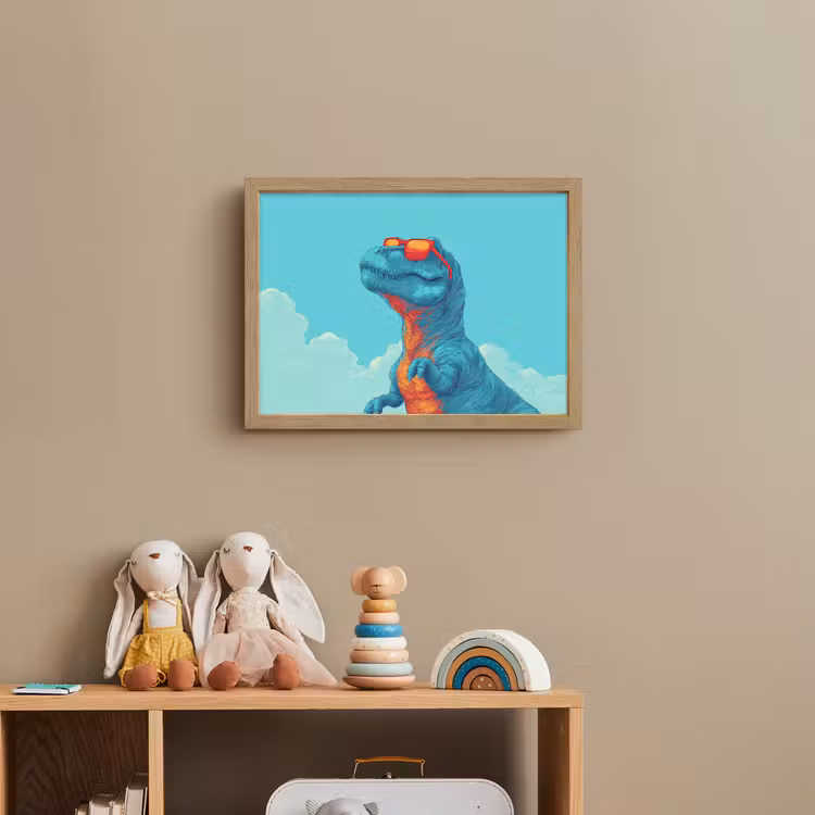 T-Rex - Blauw - Wolken - Zonnebril Light Box met batterij (Wandlamp kind) middel -sfeer2_kind