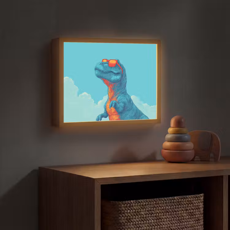 T-Rex - Blauw - Wolken - Zonnebril Light Box met batterij (Wandlamp kind) middel -sfeer5_kind