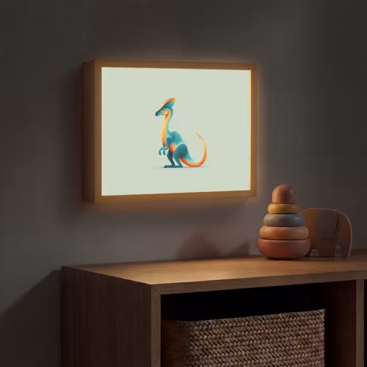 Staart - Dino - Minimalistisch - Blauw Light Box met batterij (Wandlamp kind) middel -sfeer5_kind