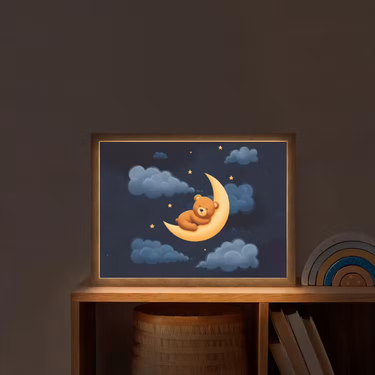 Teddybeer - Maan - Wolken - Sterren Light Box met batterij (Wandlamp kind) middel -sfeer1_kind