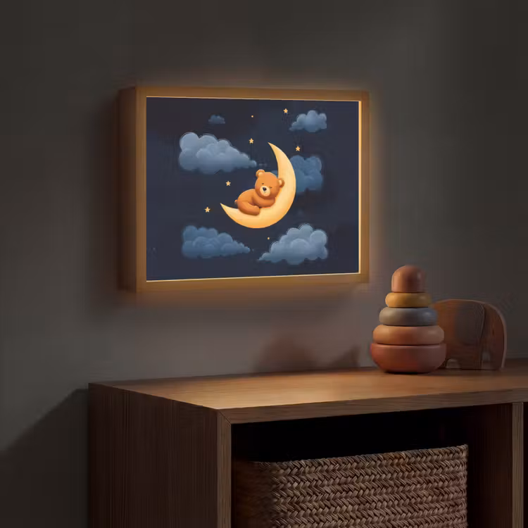 Teddybeer - Maan - Wolken - Sterren Light Box met batterij (Wandlamp kind) middel -sfeer5_kind