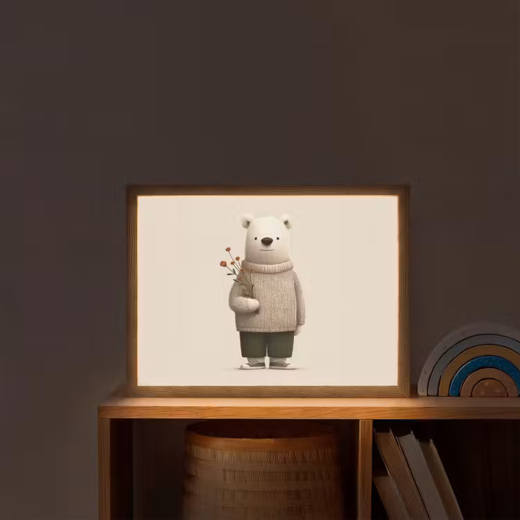 Knuffelbeer - Oranje bloemen - Vriendelijk Light Box met batterij (Wandlamp kind) middel -sfeer1_kind