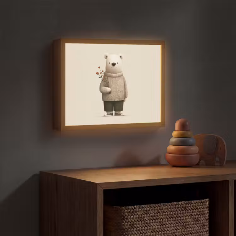 Knuffelbeer - Oranje bloemen - Vriendelijk Light Box met batterij (Wandlamp kind) middel -sfeer5_kind