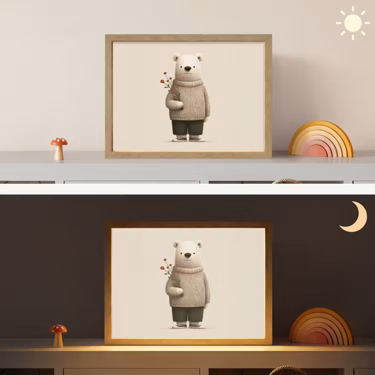 Knuffelbeer - Oranje bloemen - Vriendelijk Light Box met batterij (Wandlamp kind) middel -sfeer3_kind