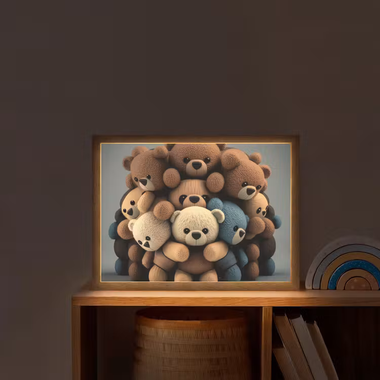 Teddybeer - Knuffel - Bruin - Design - Jongens - Meisjes Light Box met batterij (Wandlamp kind) middel -sfeer1_kind