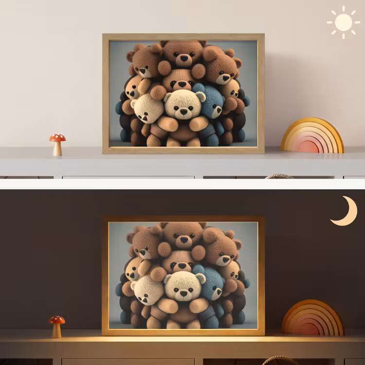 Teddybeer - Knuffel - Bruin - Design - Jongens - Meisjes Light Box met batterij (Wandlamp kind) middel -sfeer3_kind