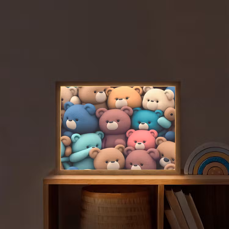 Knuffelbeer - Knuffel - Roze - Blauw - Bruin - Kind Light Box met batterij (Wandlamp kind) middel -sfeer1_kind