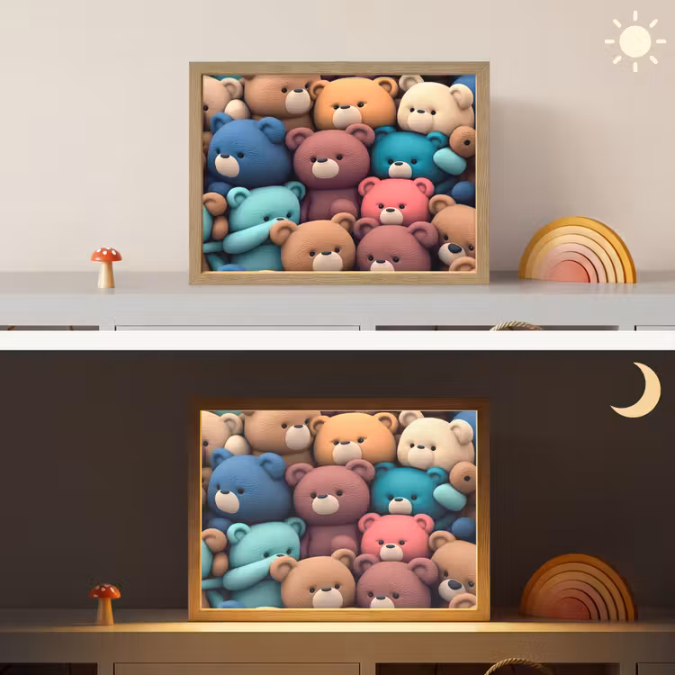 Knuffelbeer - Knuffel - Roze - Blauw - Bruin - Kind Light Box met batterij (Wandlamp kind) middel -sfeer3_kind