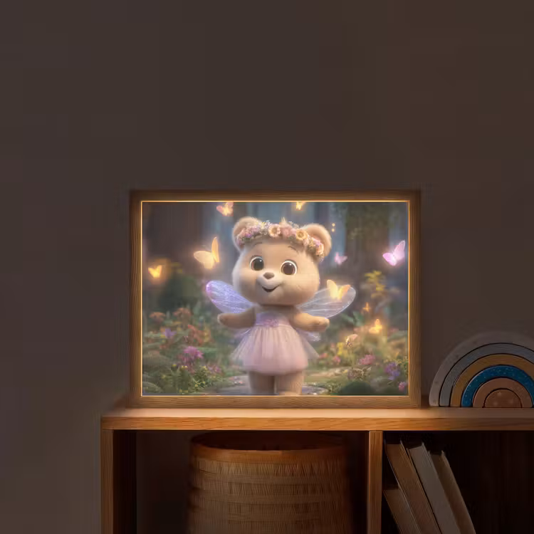 Teddybeer - Bloemenkrans - Vlinders - Elfenvleugels Light Box met batterij (Wandlamp kind) middel -sfeer1_kind