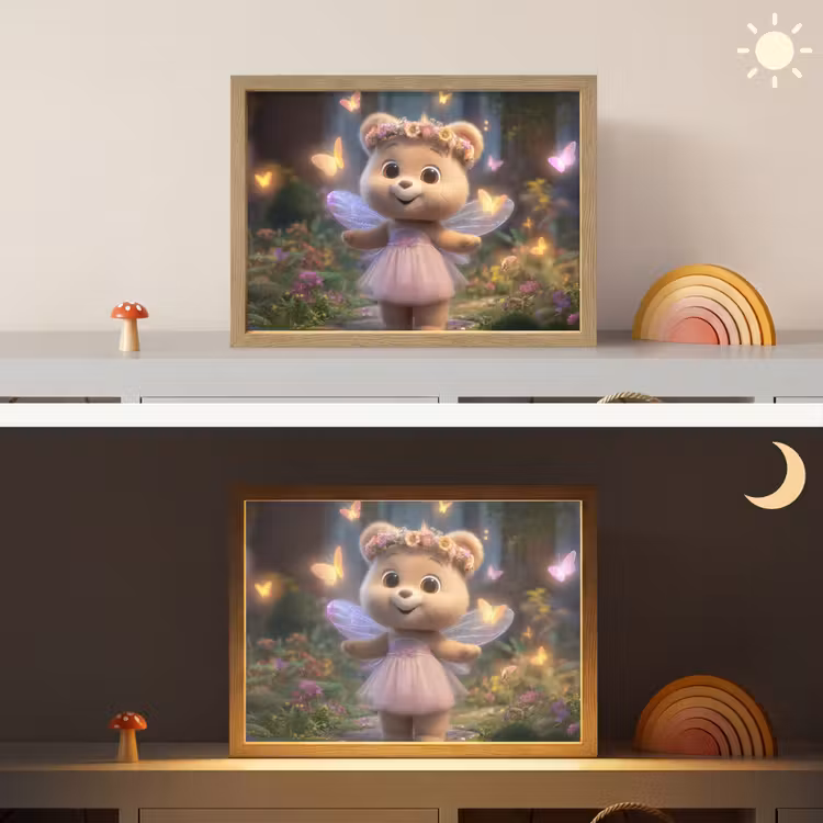 Teddybeer - Bloemenkrans - Vlinders - Elfenvleugels Light Box met batterij (Wandlamp kind) middel -sfeer3_kind