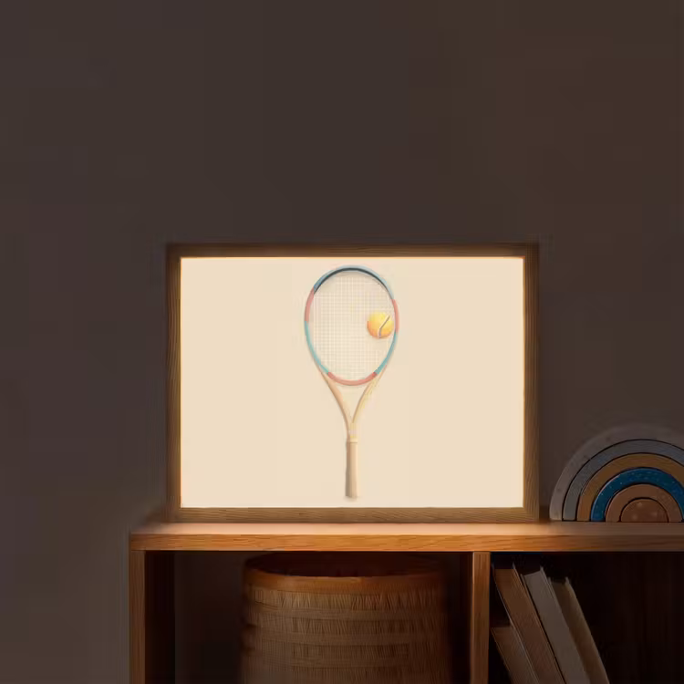 Tennisracket - Bal - Beige Light Box met batterij (Wandlamp kind) middel -sfeer1_kind