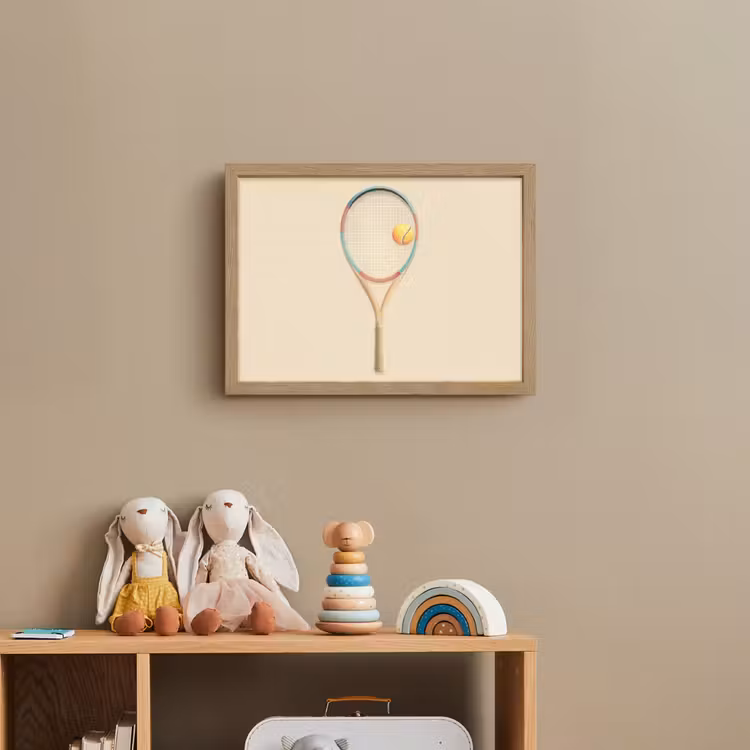 Tennisracket - Bal - Beige Light Box met batterij (Wandlamp kind) middel -sfeer2_kind