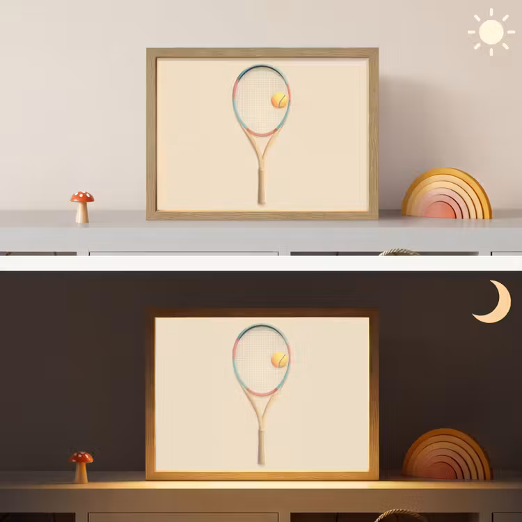 Tennisracket - Bal - Beige Light Box met batterij (Wandlamp kind) middel -sfeer3_kind