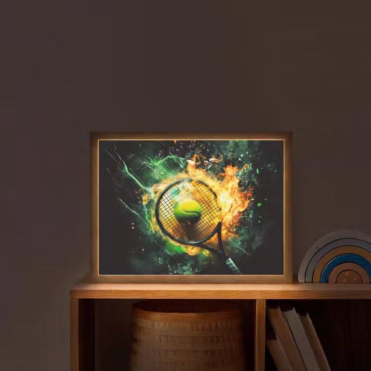 Tennis - Racket - Vuur - Groen Light Box met batterij (Wandlamp kind) middel -sfeer1_kind