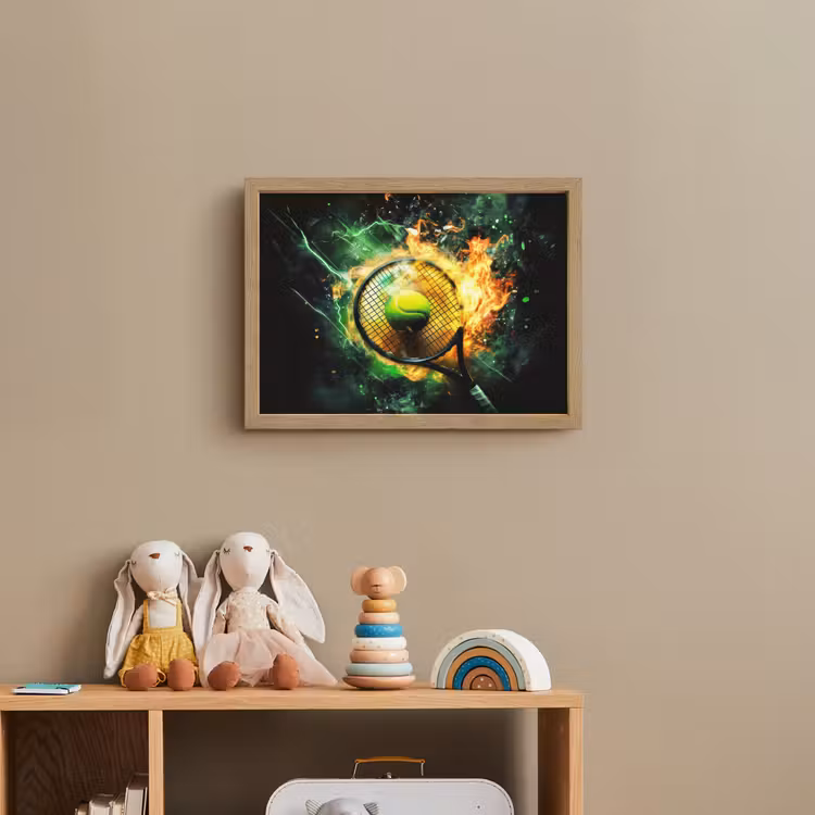 Tennis - Racket - Vuur - Groen Light Box met batterij (Wandlamp kind) middel -sfeer2_kind