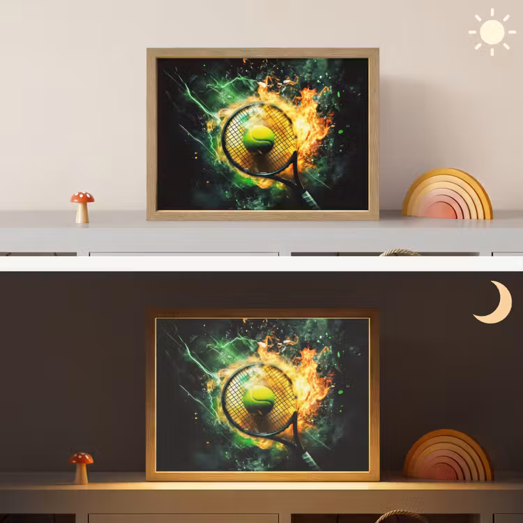 Tennis - Racket - Vuur - Groen Light Box met batterij (Wandlamp kind) middel -sfeer3_kind