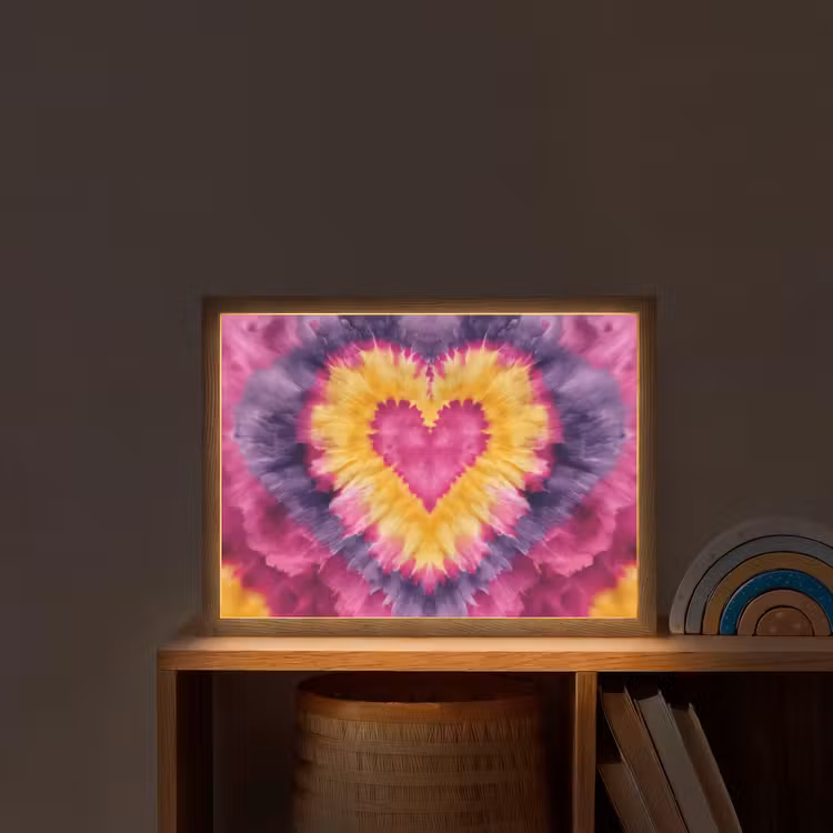 Tie dye - Hartvorm - Vlammen - Oranje Light Box met batterij (Wandlamp kind) middel -sfeer1_kind