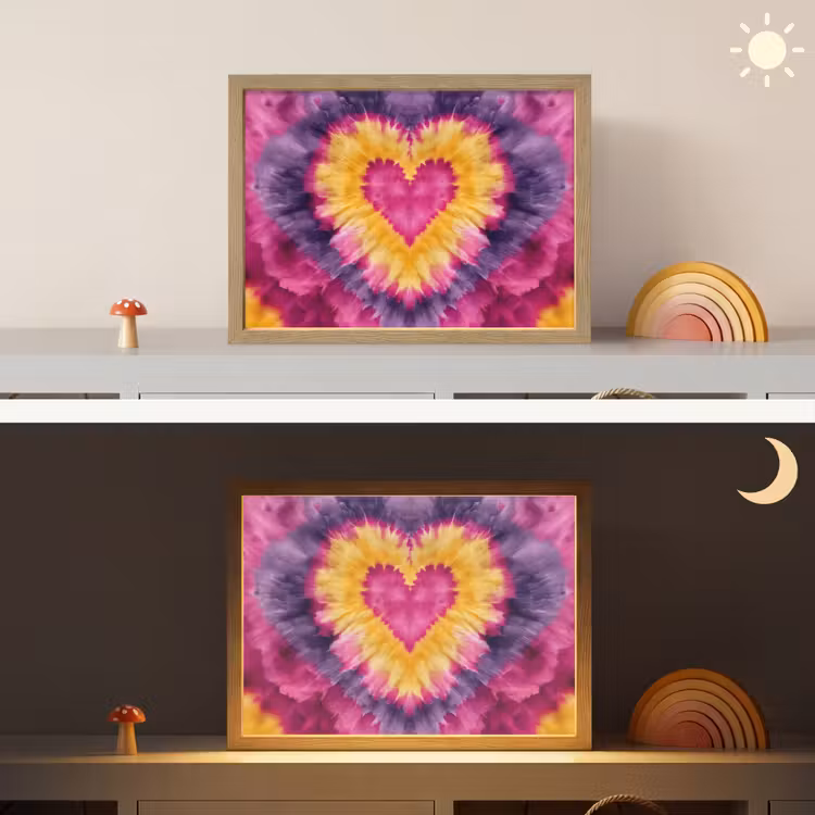 Tie dye - Hartvorm - Vlammen - Oranje Light Box met batterij (Wandlamp kind) middel -sfeer3_kind