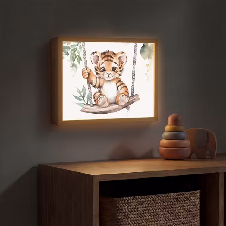 Tijger - Dier - Kinderen - Jungle Light Box met batterij (Wandlamp kind) middel -sfeer5_kind