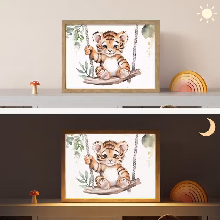 Tijger - Dier - Kinderen - Jungle Light Box met batterij (Wandlamp kind) middel -sfeer3_kind