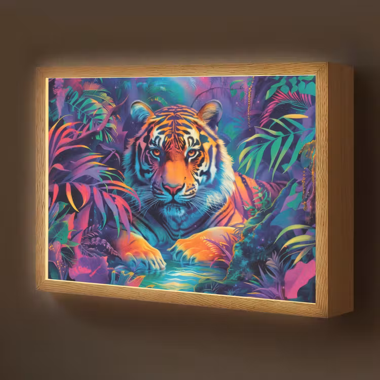 Tijger - Dier - Jungle - Kleurrijk Light Box met batterij (Wandlamp kind) middel -z3d_website