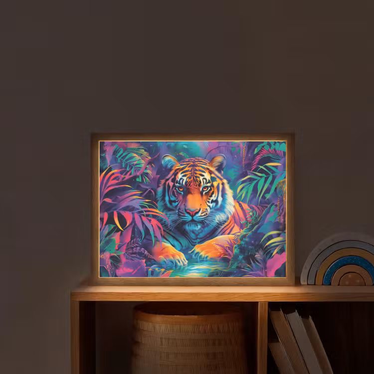 Tijger - Dier - Jungle - Kleurrijk Light Box met batterij (Wandlamp kind) middel -sfeer1_kind