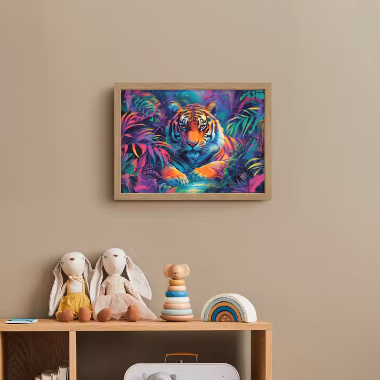 Tijger - Dier - Jungle - Kleurrijk Light Box met batterij (Wandlamp kind) middel -sfeer2_kind