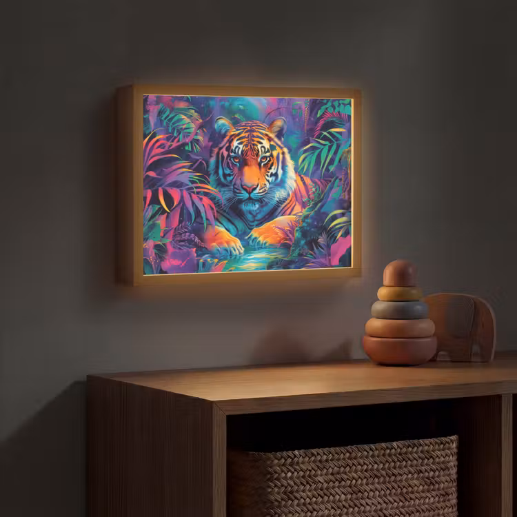 Tijger - Dier - Jungle - Kleurrijk Light Box met batterij (Wandlamp kind) middel -sfeer5_kind