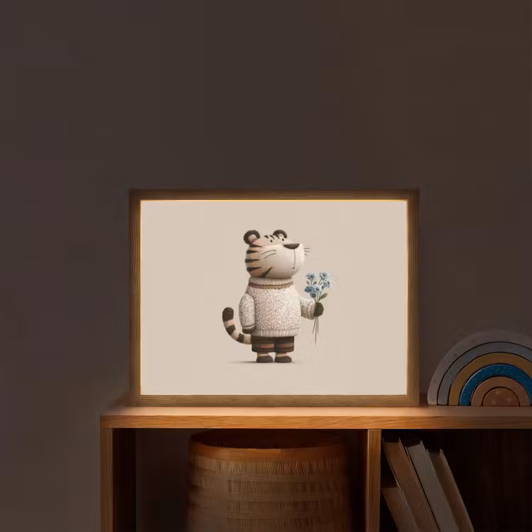 Tijger - Blauwe bloemen - Rustig Light Box met batterij (Wandlamp kind) middel -sfeer1_kind