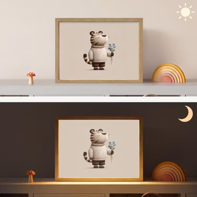 Tijger - Blauwe bloemen - Rustig Light Box met batterij (Wandlamp kind) middel -sfeer3_kind