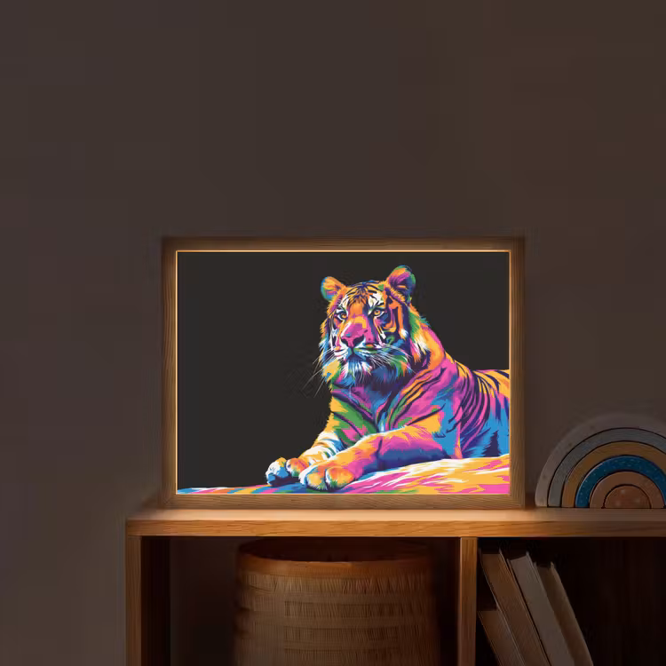 Tijger - Kleurrijk - Dieren - Zwart - Neon Light Box met batterij (Wandlamp kind) middel -sfeer1_kind