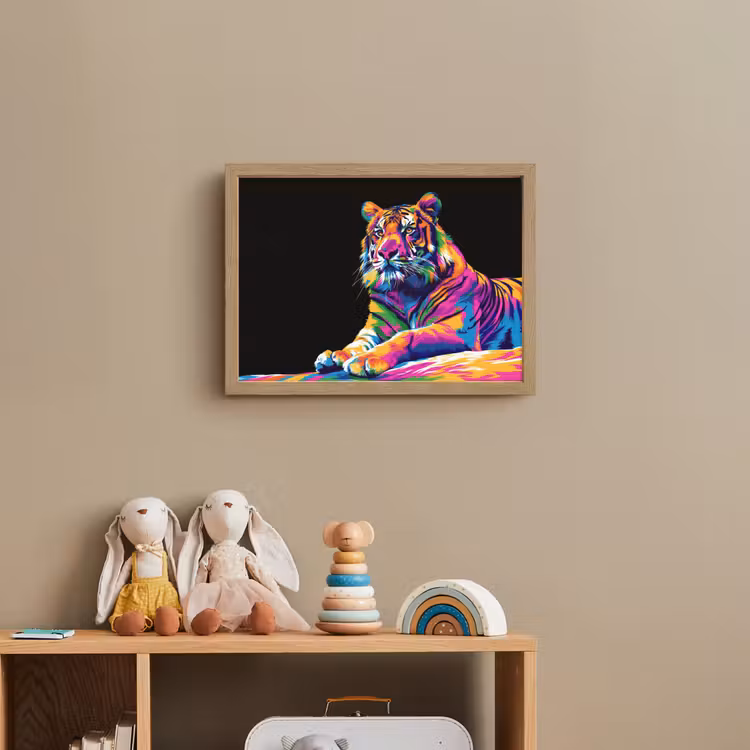 Tijger - Kleurrijk - Dieren - Zwart - Neon Light Box met batterij (Wandlamp kind) middel -sfeer2_kind