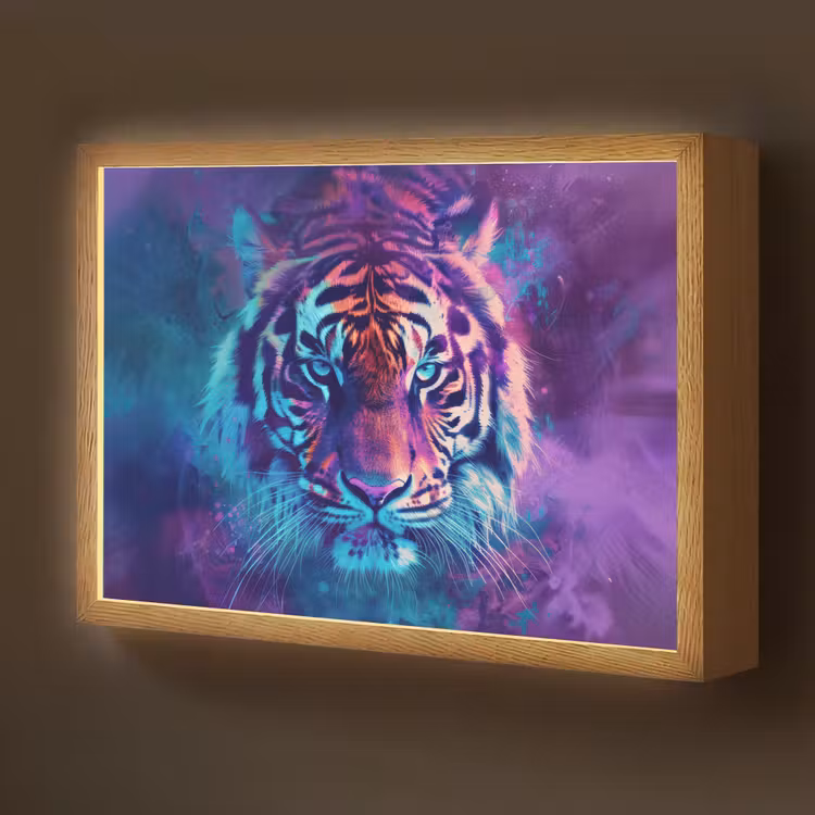 Tijger - Kleurrijk - Rook - Dieren Light Box met batterij (Wandlamp kind) middel -z3d_website