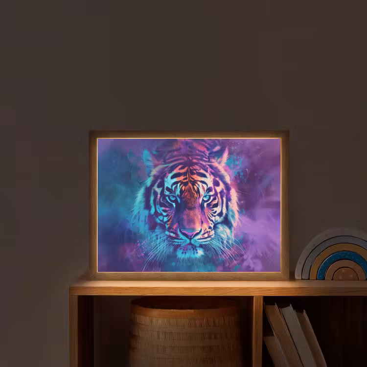 Tijger - Kleurrijk - Rook - Dieren Light Box met batterij (Wandlamp kind) middel -sfeer1_kind