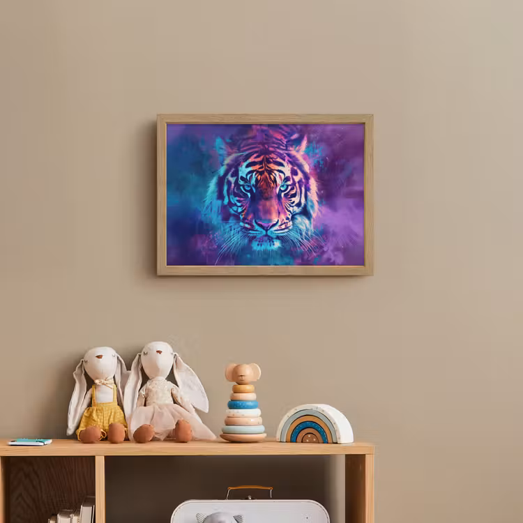 Tijger - Kleurrijk - Rook - Dieren Light Box met batterij (Wandlamp kind) middel -sfeer2_kind