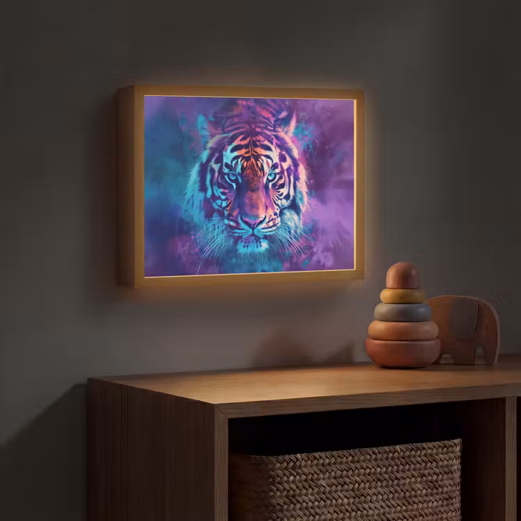 Tijger - Kleurrijk - Rook - Dieren Light Box met batterij (Wandlamp kind) middel -sfeer5_kind