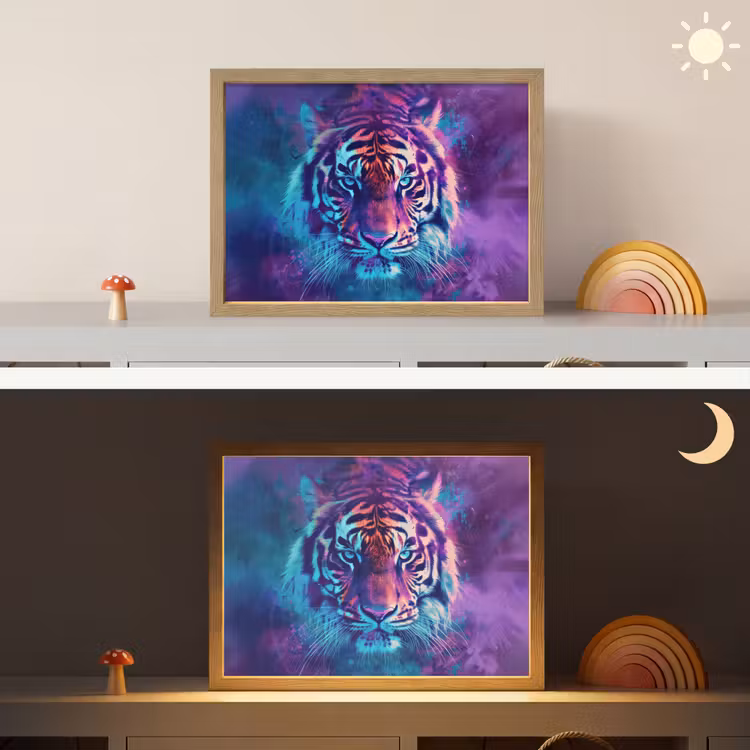 Tijger - Kleurrijk - Rook - Dieren Light Box met batterij (Wandlamp kind) middel -sfeer3_kind