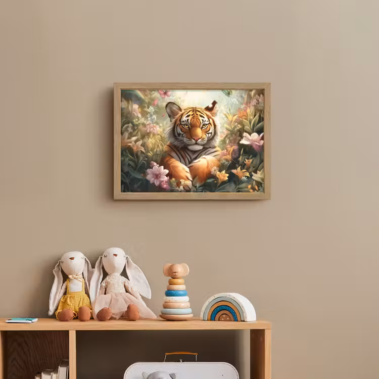 Tijger - Bloemen - Jungle - Dieren Light Box met batterij (Wandlamp kind) middel -sfeer2_kind