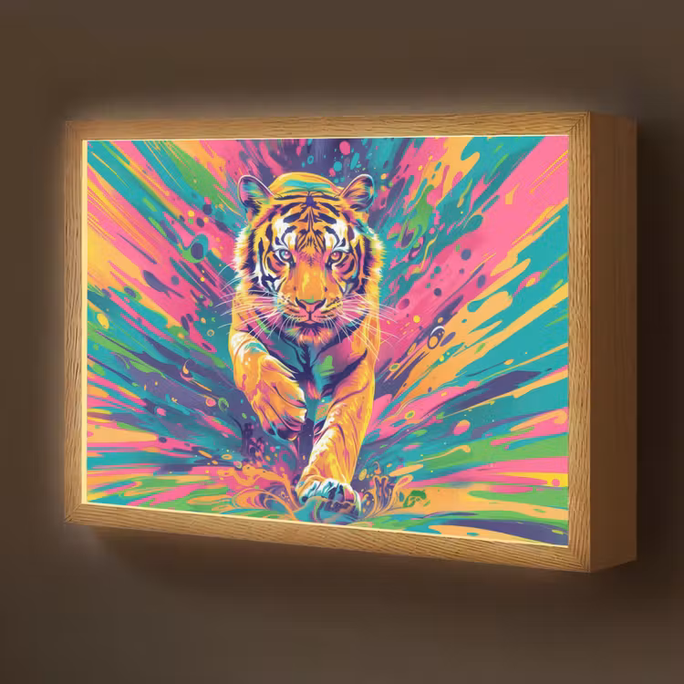 Tijger - Wilde dieren - Kleurrijk - Verflook Light Box met batterij (Wandlamp kind) middel -z3d_website