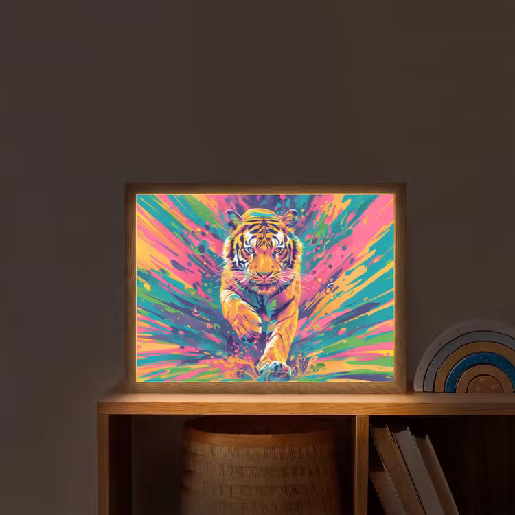 Tijger - Wilde dieren - Kleurrijk - Verflook Light Box met batterij (Wandlamp kind) middel -sfeer1_kind