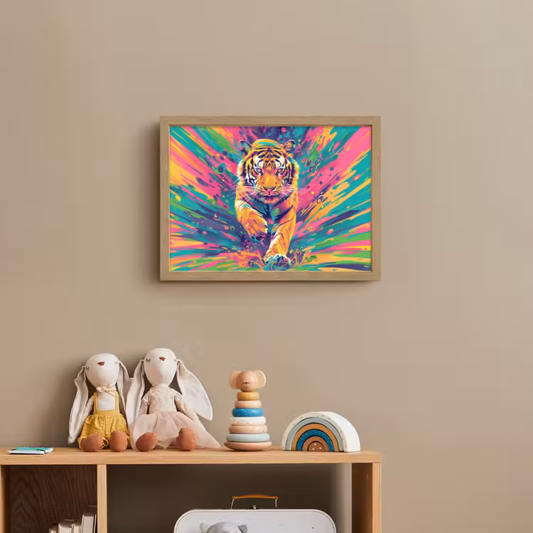 Tijger - Wilde dieren - Kleurrijk - Verflook Light Box met batterij (Wandlamp kind) middel -sfeer2_kind