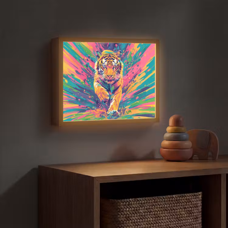 Tijger - Wilde dieren - Kleurrijk - Verflook Light Box met batterij (Wandlamp kind) middel -sfeer5_kind