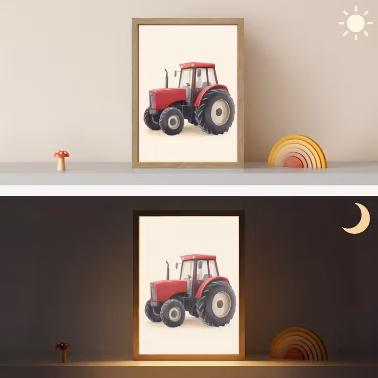 Trekker - Minimalistisch - Illustratie - Rood Light Box met batterij (Wandlamp kind) middel -sfeer3_kind