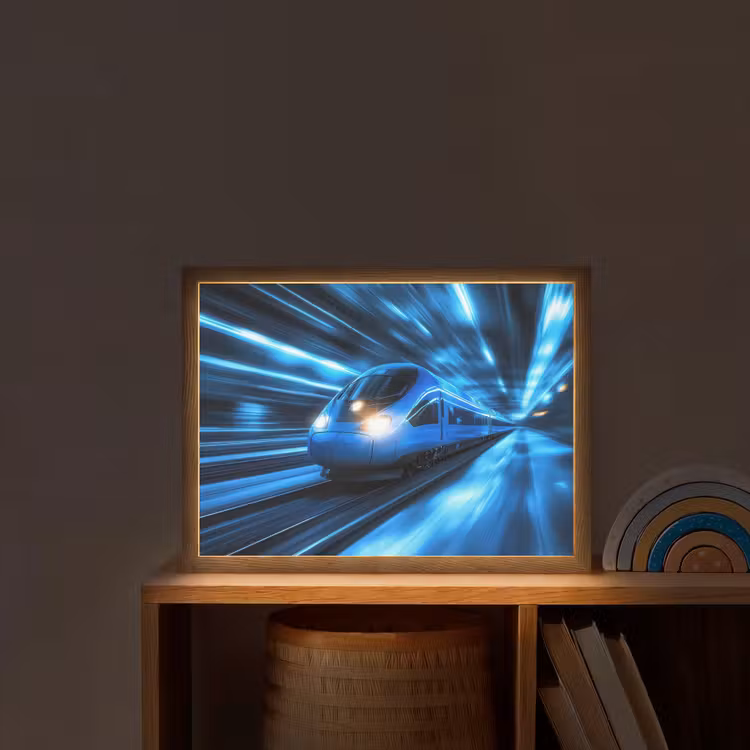 Trein - Blauw - Neon Light Box met batterij (Wandlamp kind) middel -sfeer1_kind