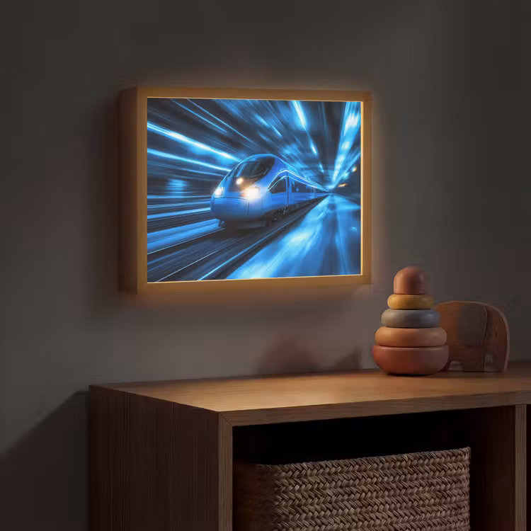 Trein - Blauw - Neon Light Box met batterij (Wandlamp kind) middel -sfeer5_kind