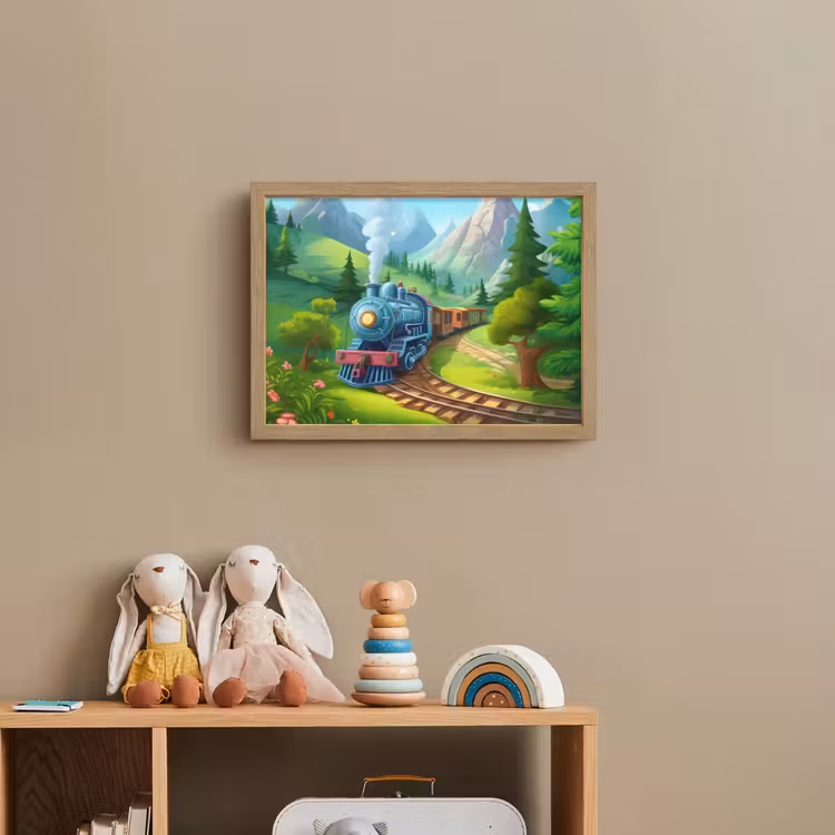 Trein - Bloemen - Kinderen - Natuur Light Box met batterij (Wandlamp kind) middel -sfeer2_kind
