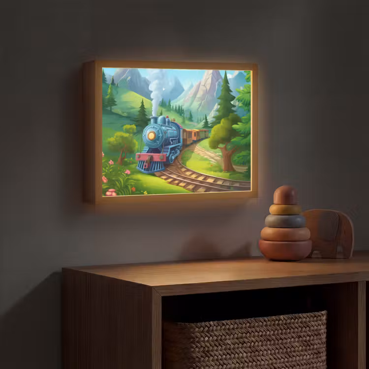 Trein - Bloemen - Kinderen - Natuur Light Box met batterij (Wandlamp kind) middel -sfeer5_kind