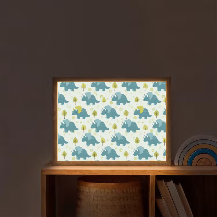 Triceratop - Blauw - Stippen - Boompjes Light Box met batterij (Wandlamp kind) middel -sfeer1_kind