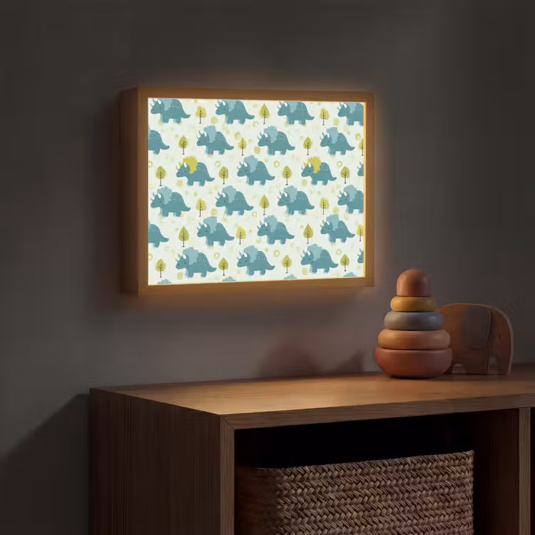 Triceratop - Blauw - Stippen - Boompjes Light Box met batterij (Wandlamp kind) middel -sfeer5_kind
